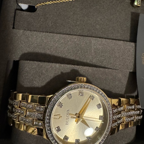 BULOVA -Gold and Diamond Chain & Watch Gift Set. main image 5